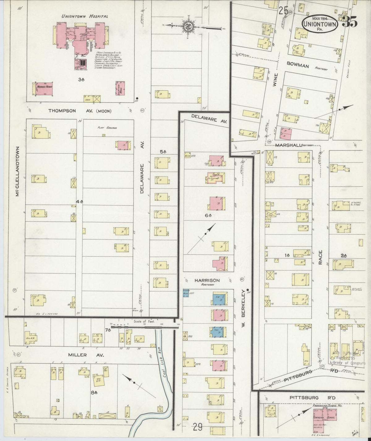 Sanborn Fire Insurance Map from Uniontown, Fayette County, Pennsylvania (1914), Sheet #0035 - Historic Sanborn Fire Insurance Map Print, vintage old map wall art, antique decor, genealogy gift, Pennsylvania Pennsylvania map