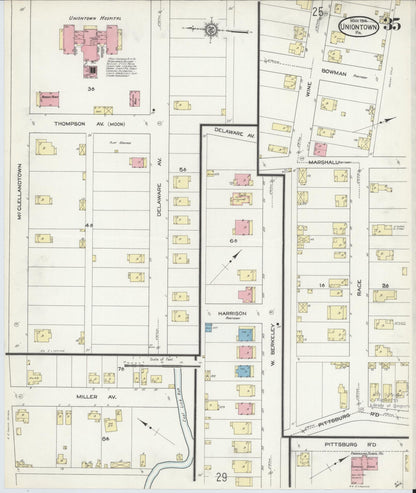 Sanborn Fire Insurance Map from Uniontown, Fayette County, Pennsylvania (1914), Sheet #0035 - Historic Sanborn Fire Insurance Map Print, vintage old map wall art, antique decor, genealogy gift, Pennsylvania Pennsylvania map