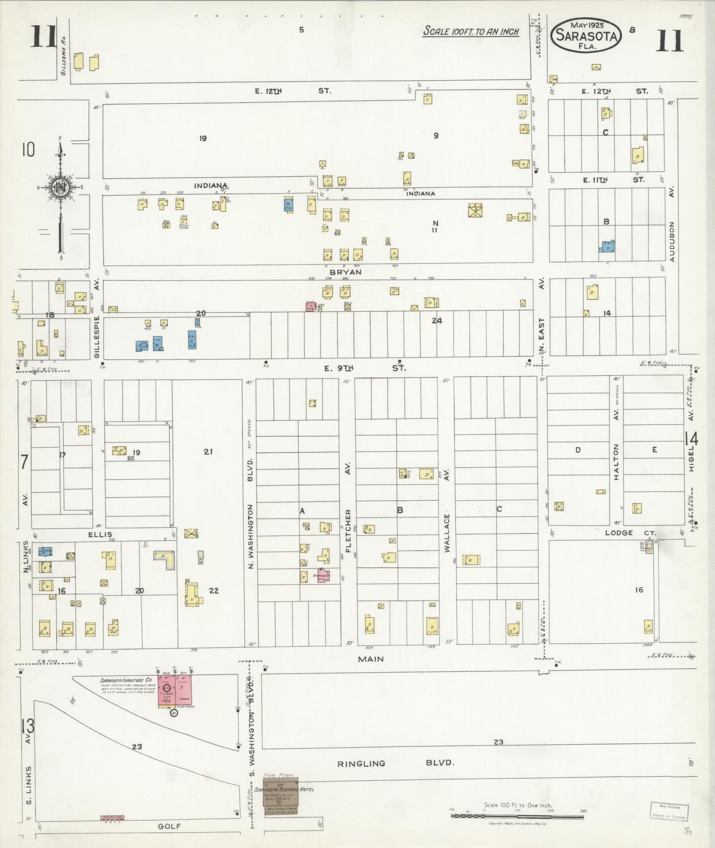 Sanborn Fire Insurance Map from Sarasota, Sarasota County, Florida (1925), Sheet #0011 - Complete Map Set gallery image, historic Sanborn map, vintage wall art, Florida Florida