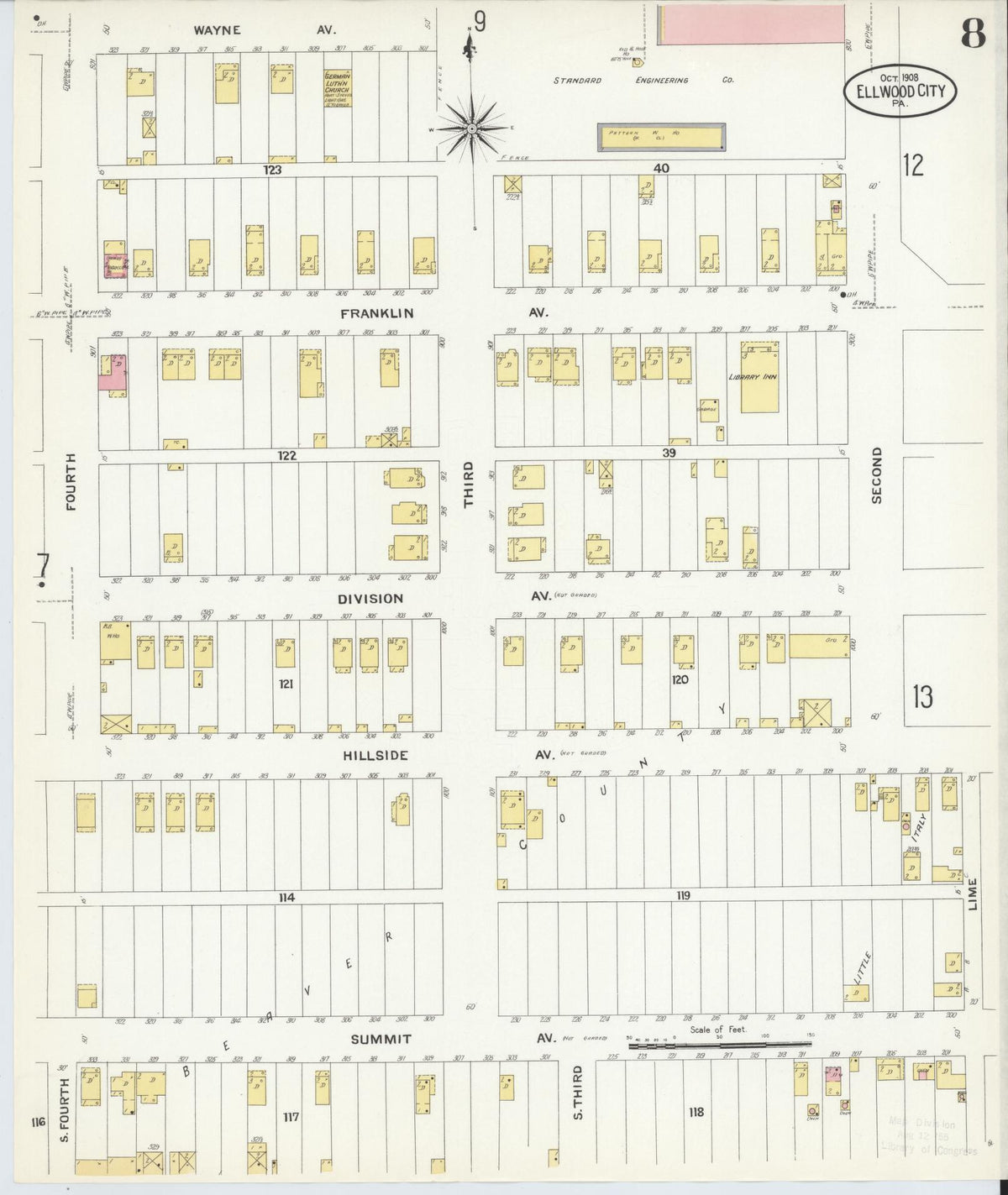 Sanborn Fire Insurance Map from Ellwood City, Lawrence County, Pennsylvania (1908), Sheet #0008 - Complete Map Set gallery image, historic Sanborn map, vintage wall art, Pennsylvania Pennsylvania