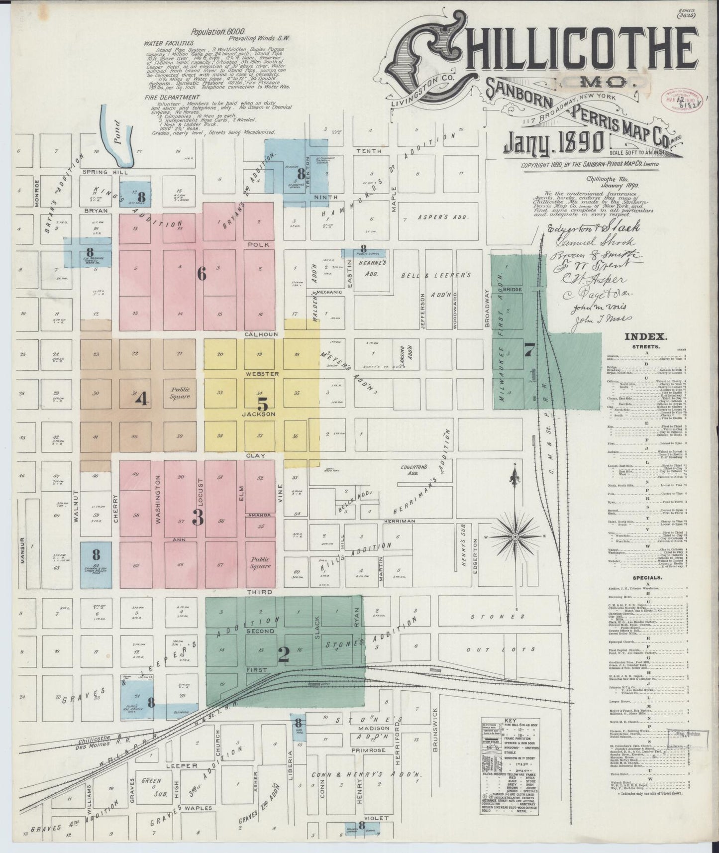 Sanborn Fire Insurance Map from Chillicothe, Livingston County, Missouri (1890), Sheet #0001 - Historic Sanborn Fire Insurance Map Print, vintage old map wall art, antique decor, genealogy gift, Missouri Missouri map