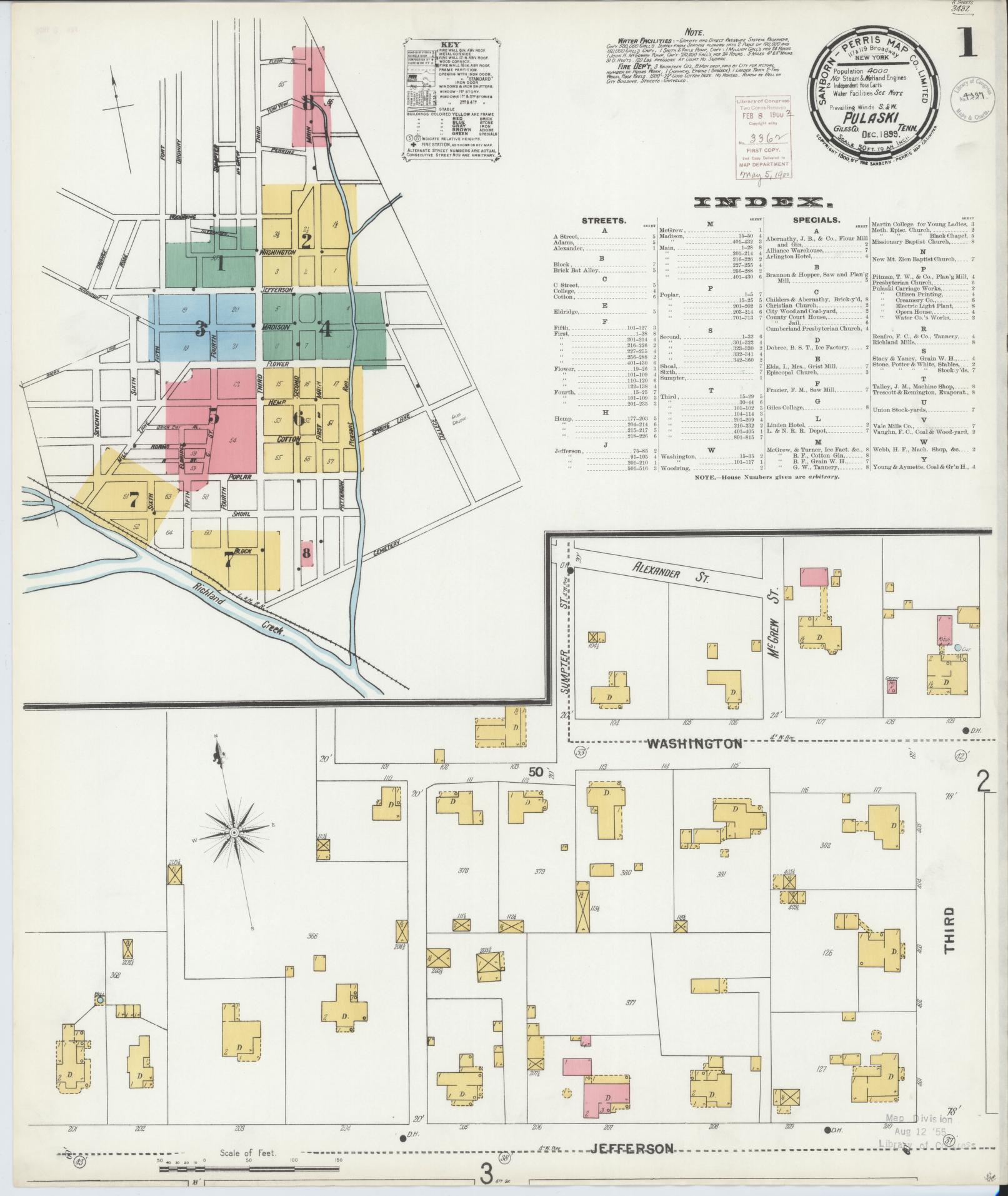 Sanborn Fire Insurance Map from Pulaski, Giles County, Tennessee. (1899) – Historic Sanborn Fire Insurance Map Print