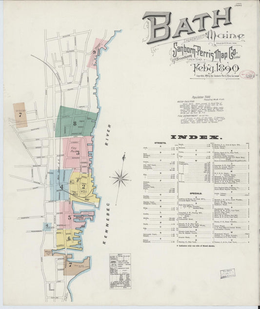 Sanborn Fire Insurance Map from Bath, Sagadahoc County, Maine (1890), Sheet #0001 - Complete Map Set gallery image, historic Sanborn map, vintage wall art, Maine Maine