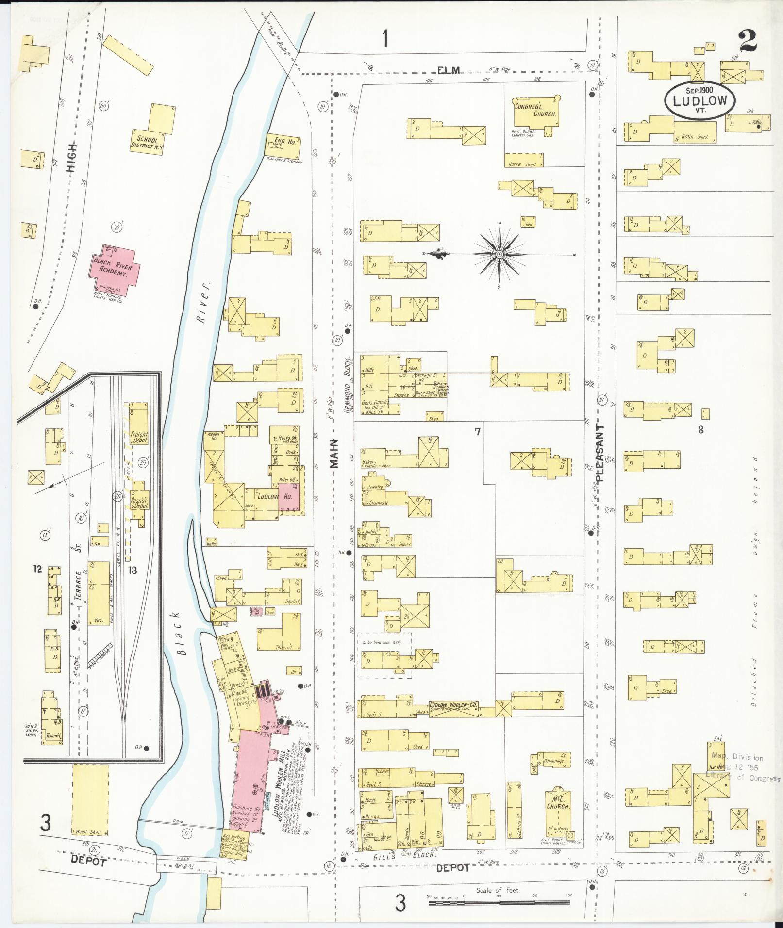 Sanborn Fire Insurance Map from Ludlow, Windsor County, Vermont (1900), Sheet #0002 - Complete Map Set gallery image, historic Sanborn map, vintage wall art, Vermont Vermont