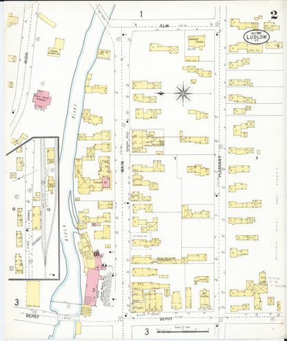 Sanborn Fire Insurance Map from Ludlow, Windsor County, Vermont (1900), Sheet #0002 - Complete Map Set gallery image, historic Sanborn map, vintage wall art, Vermont Vermont