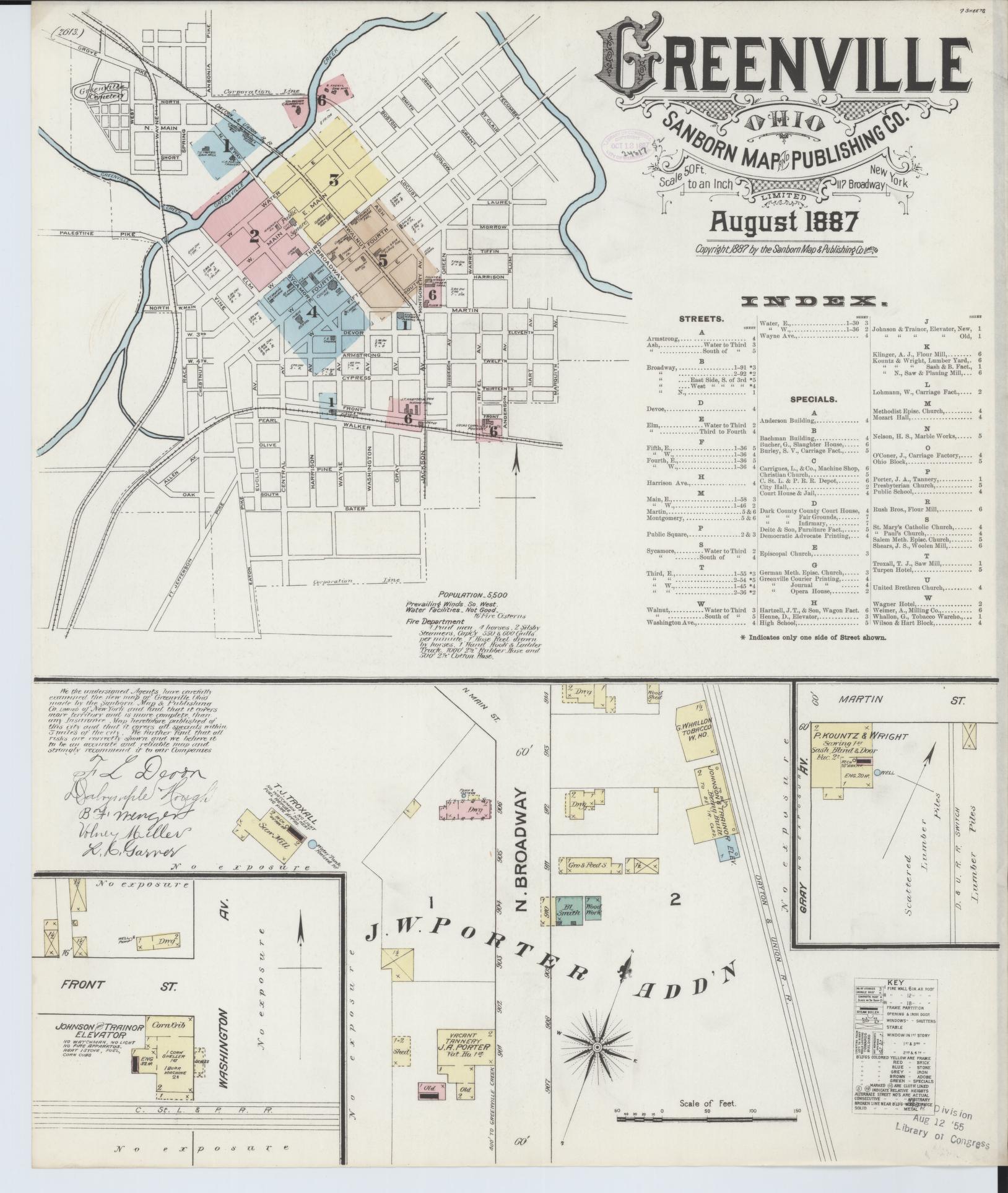 Sanborn Fire Insurance Map from Greenville, Darke County, Ohio (1887), Sheet #0001 - Complete Map Set gallery image, historic Sanborn map, vintage wall art, Ohio Ohio