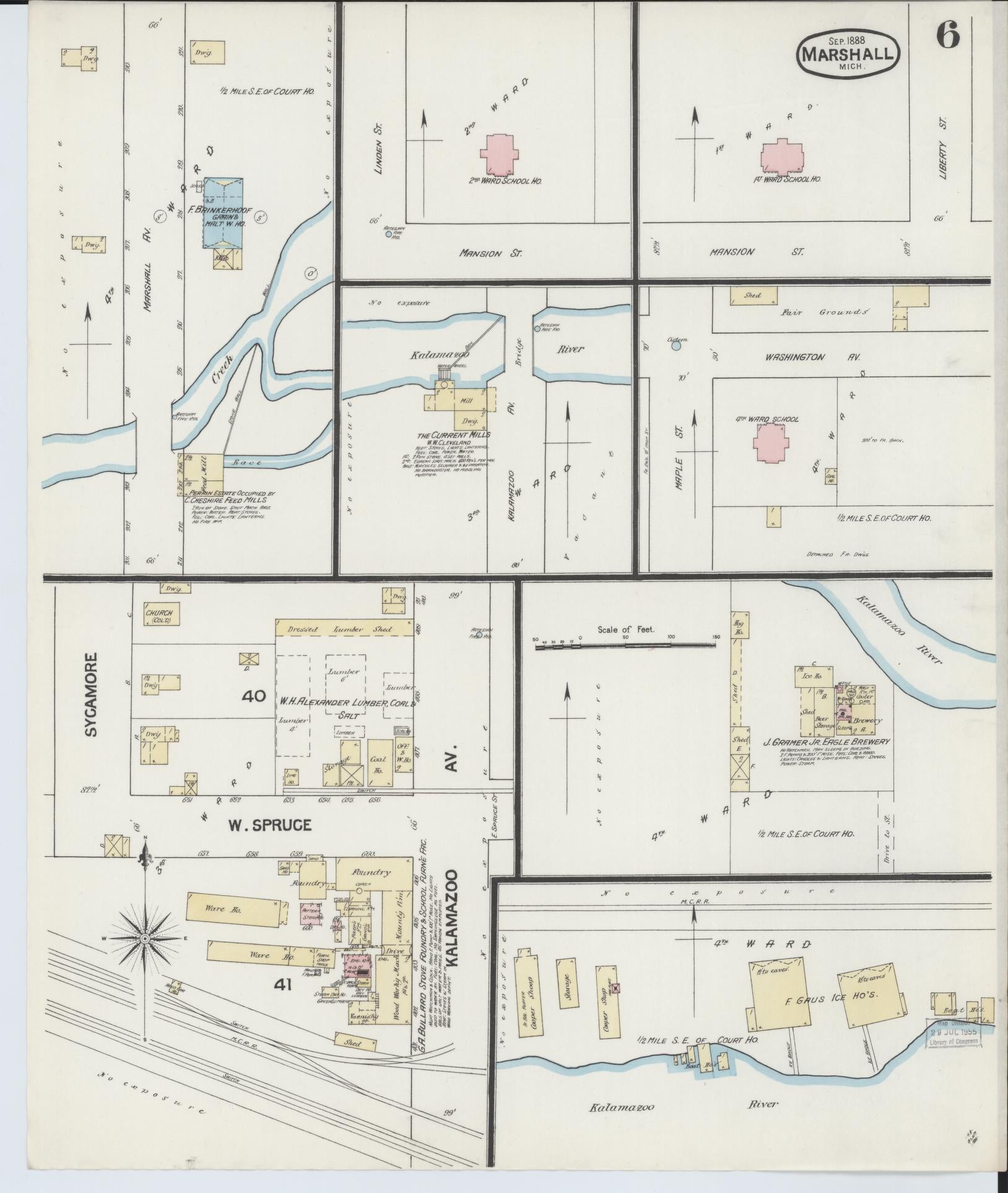 Sanborn Fire Insurance Map from Marshall, Calhoun County, Michigan (1888), Sheet #0006 - Complete Map Set gallery image, historic Sanborn map, vintage wall art, Michigan Michigan