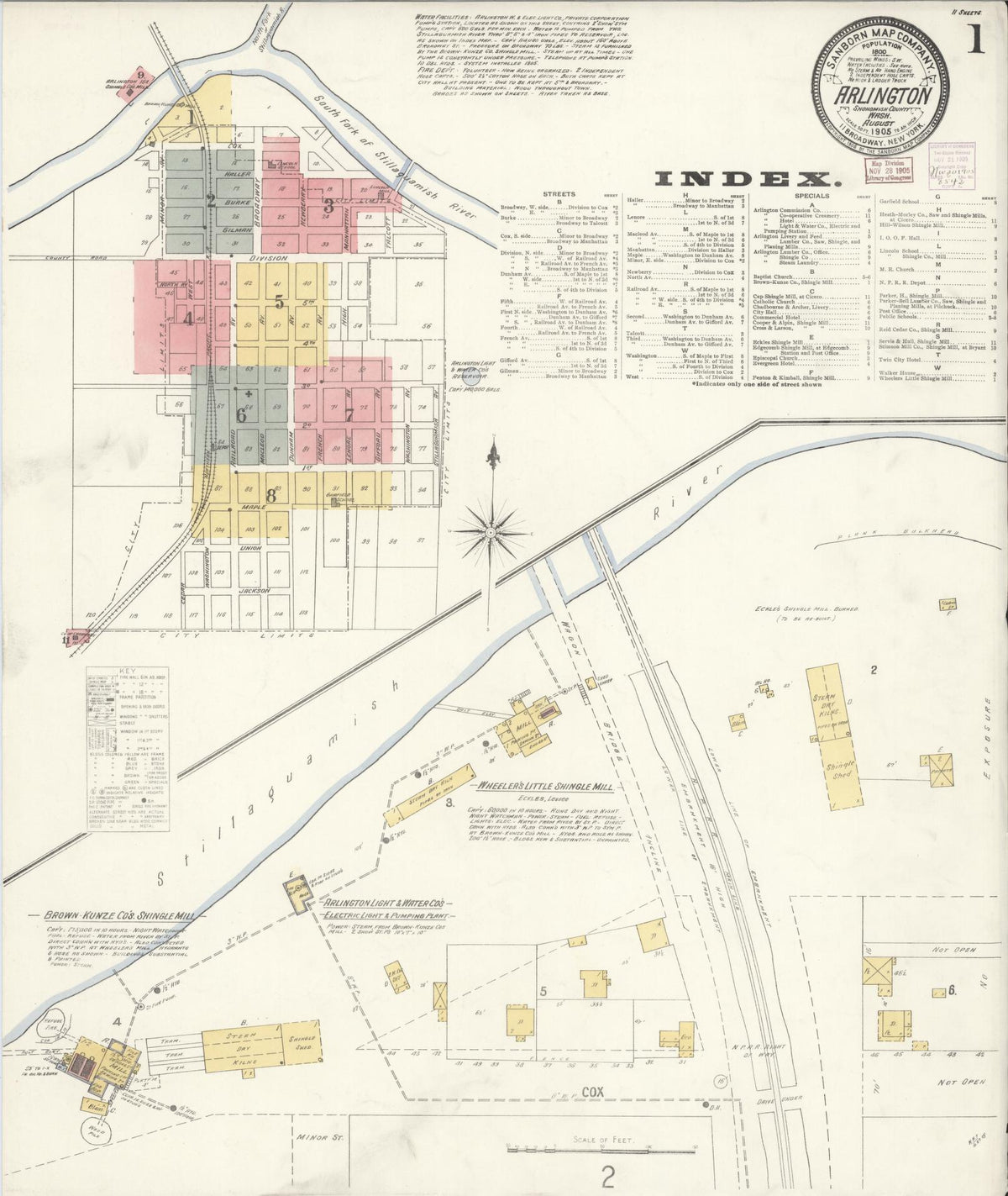 Sanborn Fire Insurance Map from Arlington, Snohomish County, Washington (1905), Sheet #0001 - Complete Map Set gallery image, historic Sanborn map, vintage wall art, Washington Washington
