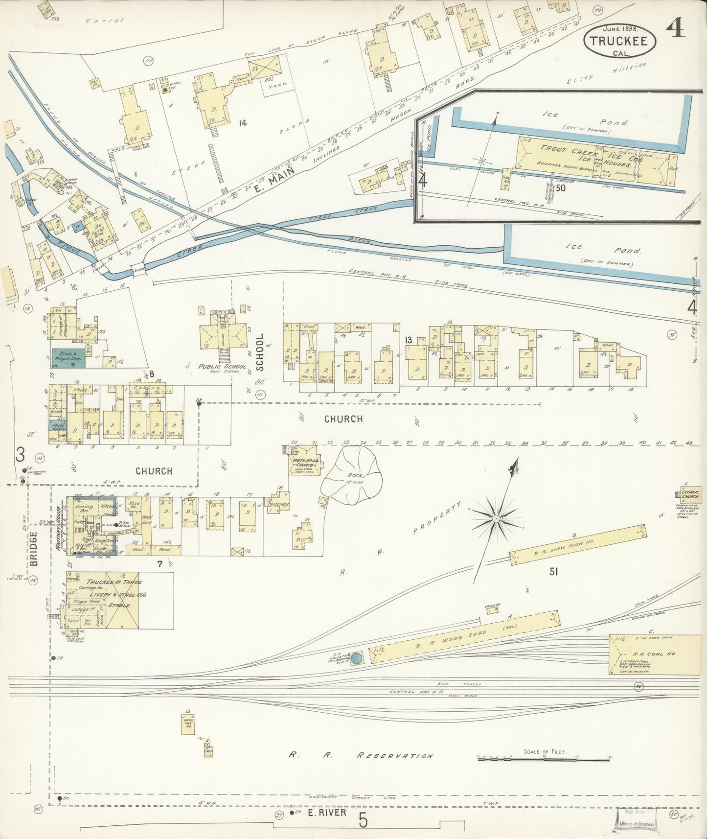 Sanborn Fire Insurance Map from Truckee, Nevada County, California (1898), Sheet #0004 - Complete Map Set gallery image, historic Sanborn map, vintage wall art, Truckee Nevada