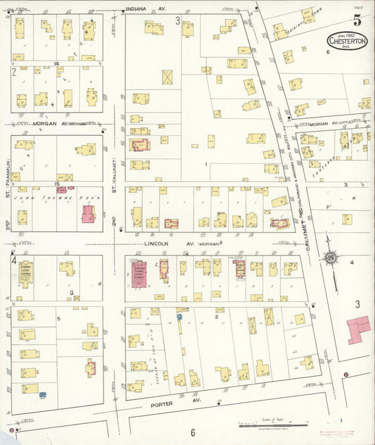 Sanborn Fire Insurance Map from Chesterton, Porter County, Indiana (1922), Sheet #0005 - Historic Sanborn Fire Insurance Map Print, vintage old map wall art, antique decor, genealogy gift, Indiana Indiana map