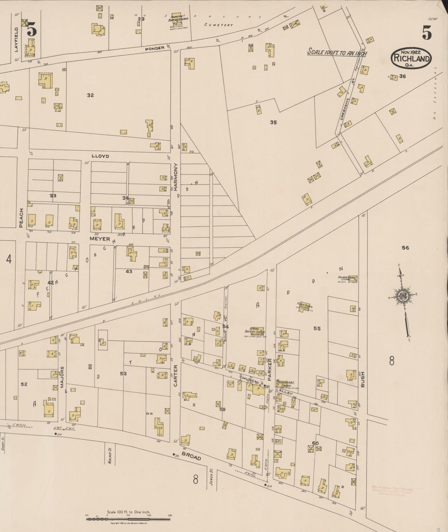 Sanborn Fire Insurance Map from Richland, Stewart County, Georgia (1922), Sheet #0005 - Complete Map Set gallery image, historic Sanborn map, vintage wall art, Georgia Georgia