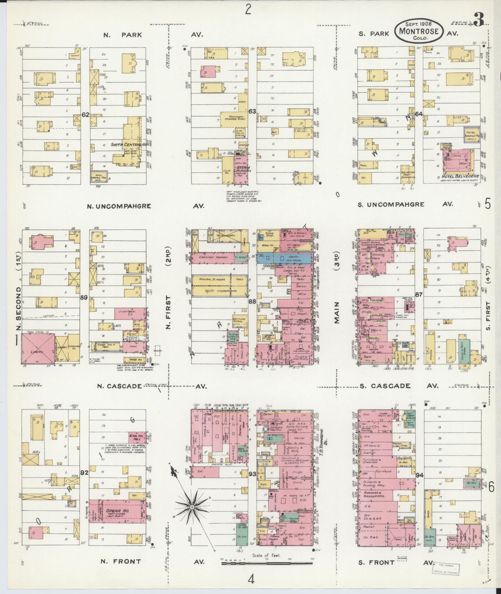 Sanborn Fire Insurance Map from Montrose, Montrose County, Colorado (1908), Sheet #0003 - Historic Sanborn Fire Insurance Map Print, vintage old map wall art, antique decor, genealogy gift, Colorado Colorado map