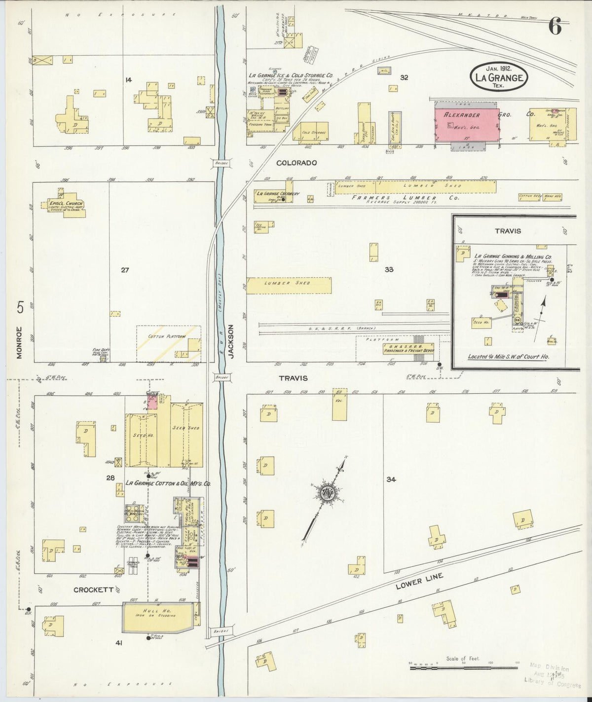 Sanborn Fire Insurance Map from La Grange, Fayette County, Texas (1912), Sheet #0006 - Complete Map Set gallery image, historic Sanborn map, vintage wall art, Texas Texas