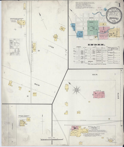 Sanborn Fire Insurance Map from Marshall, Lyon County, Minnesota (1896), Sheet #0001 - Historic Sanborn Fire Insurance Map Print, vintage old map wall art, antique decor, genealogy gift, Minnesota Minnesota map