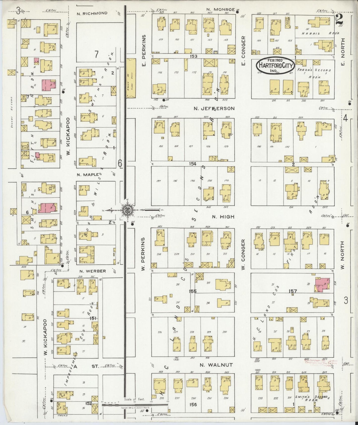 Sanborn Fire Insurance Map from Hartford City, Blackford County, Indiana (1920), Sheet #0002 - Complete Map Set gallery image, historic Sanborn map, vintage wall art, Indiana Indiana