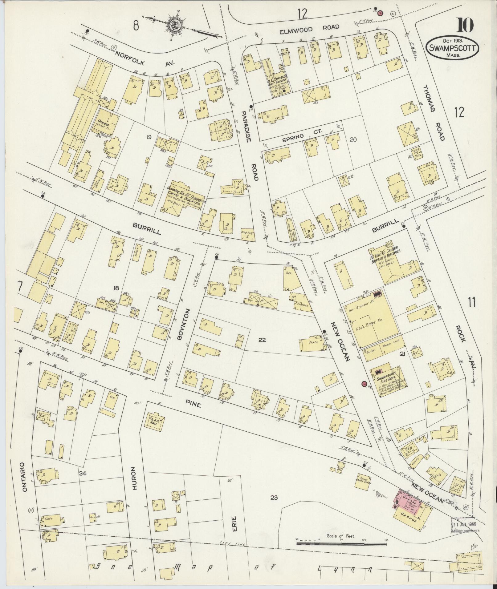 Sanborn Fire Insurance Map from Swampscott, Essex County, Massachusetts (1913), Sheet #0010 - Complete Map Set gallery image, historic Sanborn map, vintage wall art, Massachusetts Massachusetts