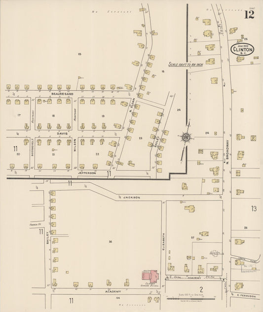 Sanborn Fire Insurance Map from Clinton, Laurens County, South Carolina (1922), Sheet #0012 - Historic Sanborn Fire Insurance Map Print, vintage old map wall art, antique decor, genealogy gift, South Carolina South Carolina map