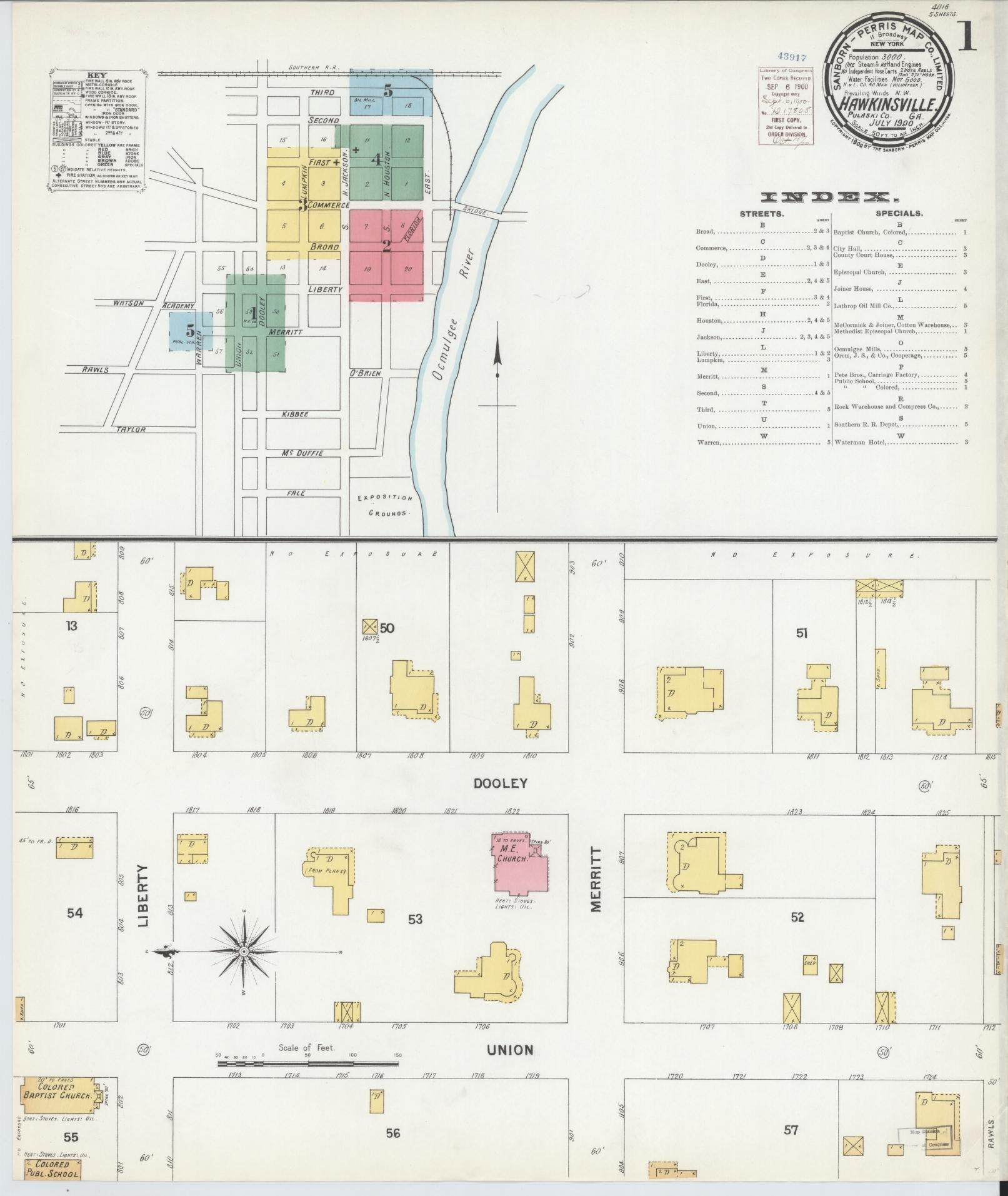 Sanborn Fire Insurance Map from Hawkinsville, Pulaski County, Georgia (1900), Sheet #0001 - Complete Map Set gallery image, historic Sanborn map, vintage wall art, Georgia Georgia