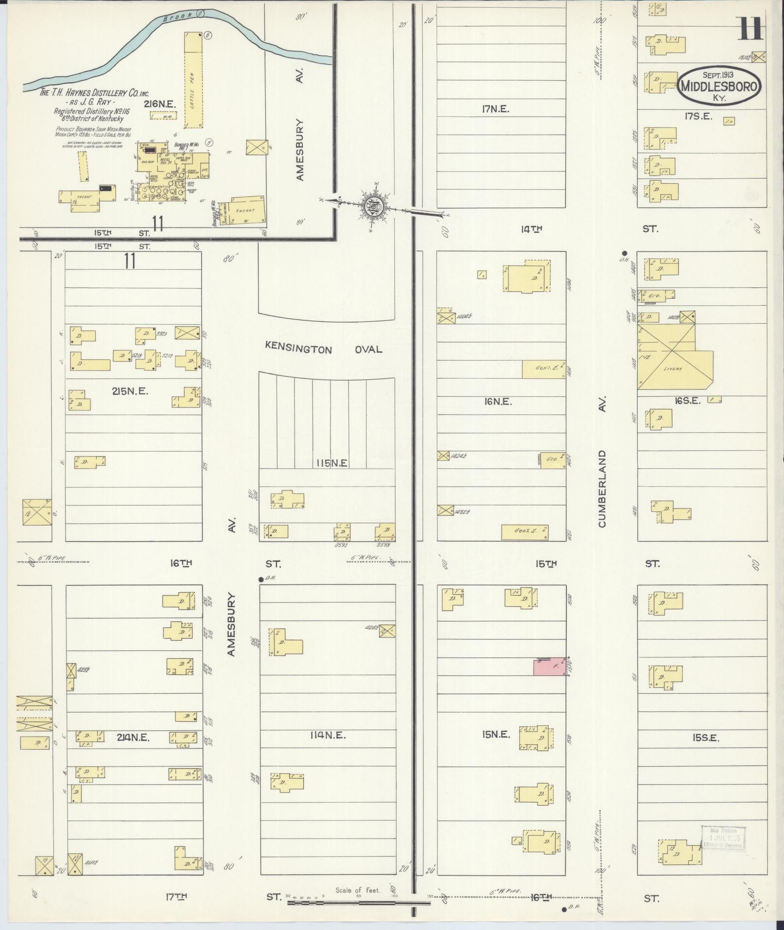 Sanborn Fire Insurance Map from Middlesboro, Bell County, Kentucky (1913), Sheet #0011 - Historic Sanborn Fire Insurance Map Print, vintage old map wall art, antique decor, genealogy gift, Kentucky Kentucky map