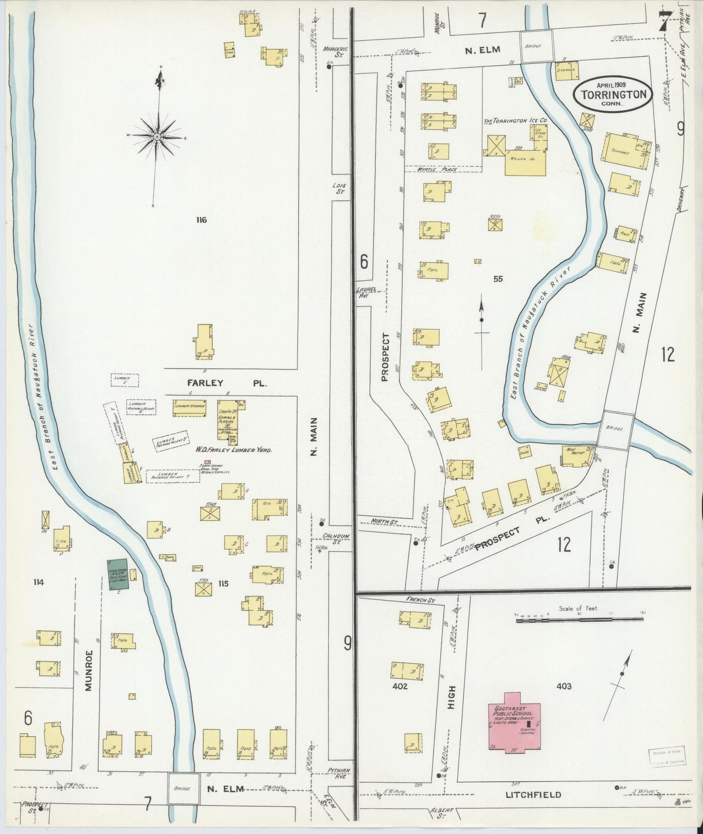 Sanborn Fire Insurance Map from Torrington, Litchfield County, Connecticut (1909), Sheet #0007 - Complete Map Set gallery image, historic Sanborn map, vintage wall art, Connecticut Connecticut