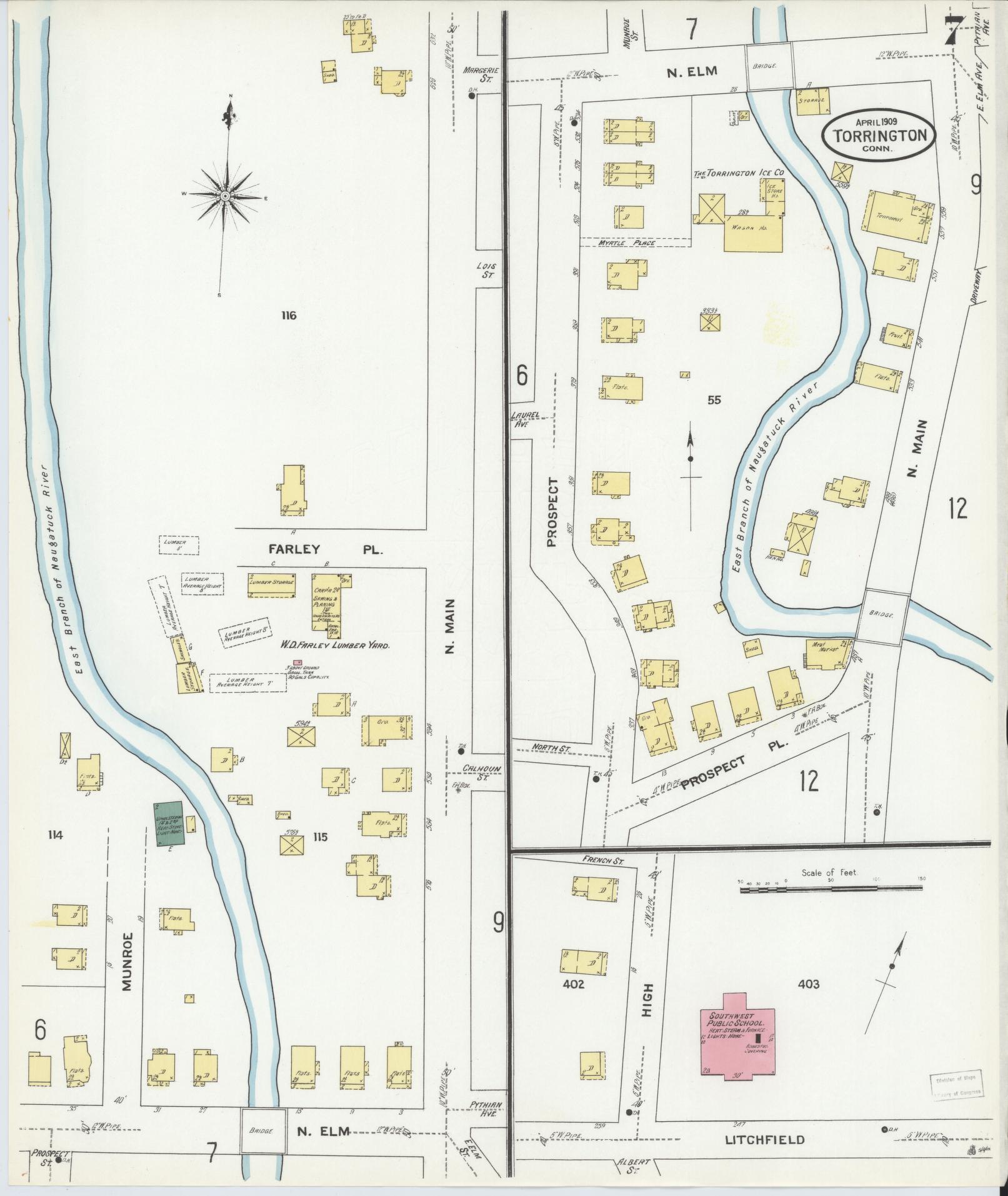 Sanborn Fire Insurance Map from Torrington, Litchfield County, Connecticut (1909), Sheet #0007 - Complete Map Set gallery image, historic Sanborn map, vintage wall art, Connecticut Connecticut
