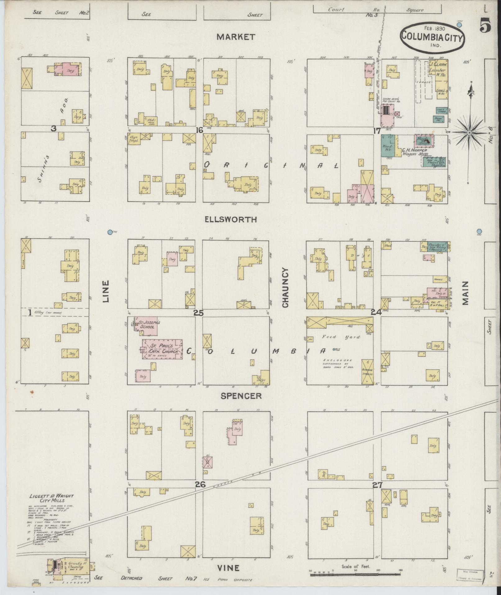 Sanborn Fire Insurance Map from Columbia City, Whitley County, Indiana (1890), Sheet #0005 - Complete Map Set gallery image, historic Sanborn map, vintage wall art, Indiana Indiana