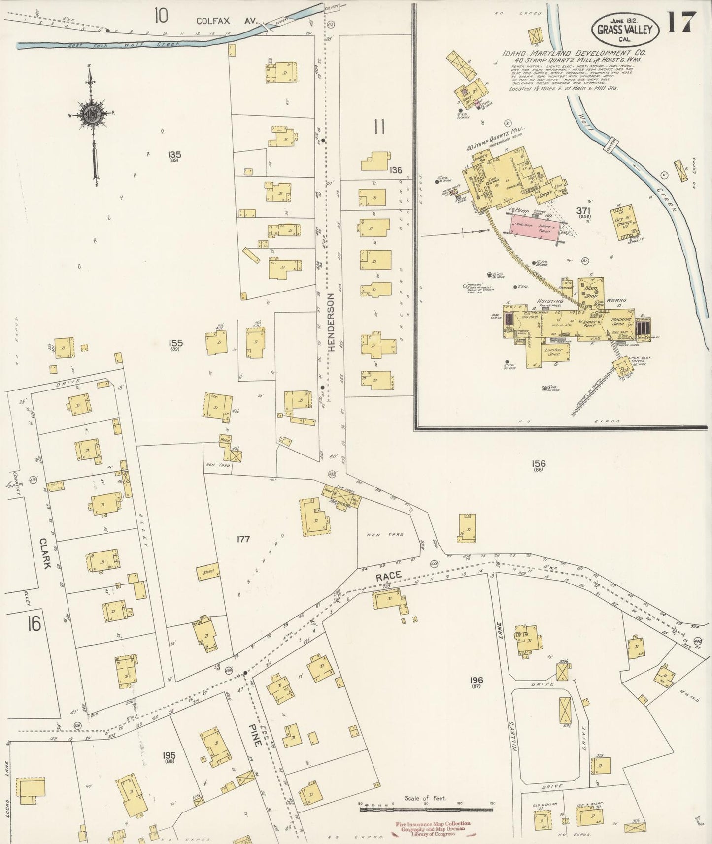 Sanborn Fire Insurance Map from Grass Valley, Nevada County, California (1912), Sheet #0017 - Complete Map Set gallery image, historic Sanborn map, vintage wall art, California California