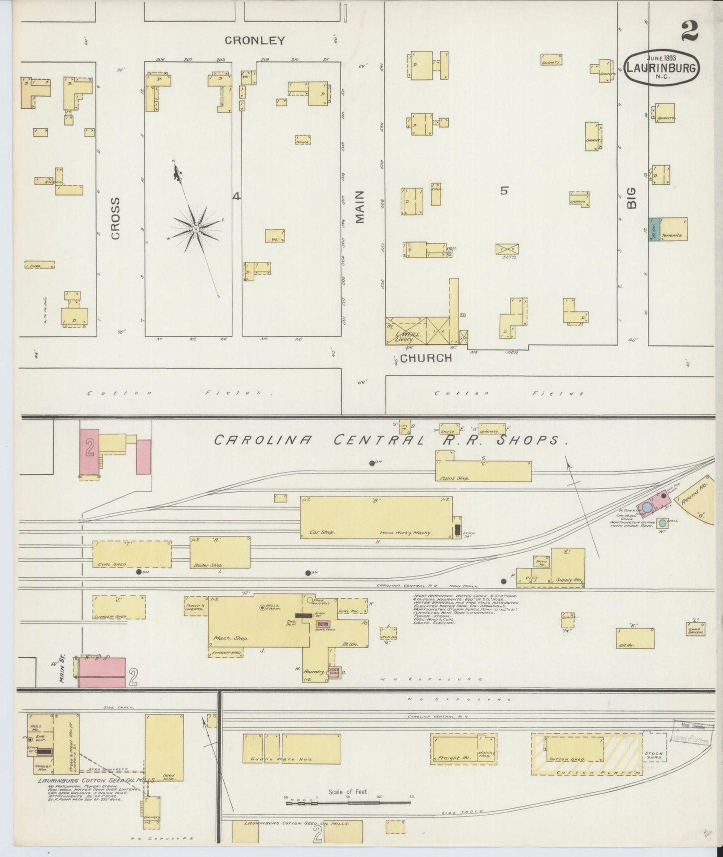 Sanborn Fire Insurance Map from Laurinburg, Scotland County, North Carolina (1893), Sheet #0002 - Complete Map Set gallery image, historic Sanborn map, vintage wall art, North Carolina North Carolina