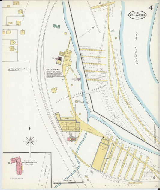 Sanborn Fire Insurance Map from Williamsburg, Whitley County, Kentucky (1906), Sheet #0004 - Historic Sanborn Fire Insurance Map Print, vintage old map wall art, antique decor, genealogy gift, Kentucky Kentucky map