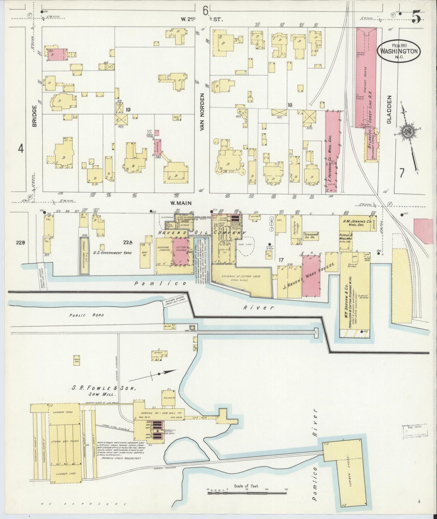 Sanborn Fire Insurance Map from Washington, Beaufort County, North Carolina (1911), Sheet #0005 - Complete Map Set gallery image, historic Sanborn map, vintage wall art, Washington Washington