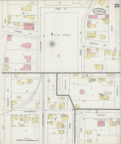 Sanborn Fire Insurance Map from Kenosha, Kenosha County, Wisconsin (1894), Sheet #0012 - Complete Map Set gallery image, historic Sanborn map, vintage wall art, Wisconsin Wisconsin