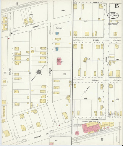 Sanborn Fire Insurance Map from Luzerne, Luzerne County, Pennsylvania (1911), Sheet #0015 - Historic Sanborn Fire Insurance Map Print, vintage old map wall art, antique decor, genealogy gift, Pennsylvania Pennsylvania map