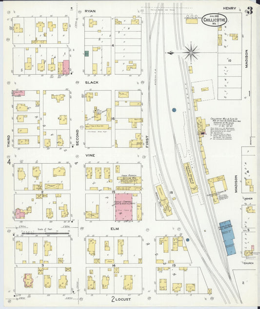 Sanborn Fire Insurance Map from Chillicothe, Livingston County, Missouri (1909), Sheet #0003 - Historic Sanborn Fire Insurance Map Print, vintage old map wall art, antique decor, genealogy gift, Missouri Missouri map