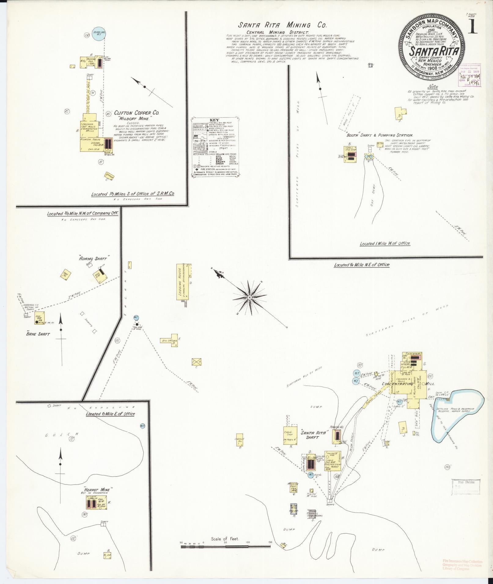 Sanborn Fire Insurance Map from Santa Rita, Grant County, New Mexico. (1908) – Historic Sanborn Fire Insurance Map Print