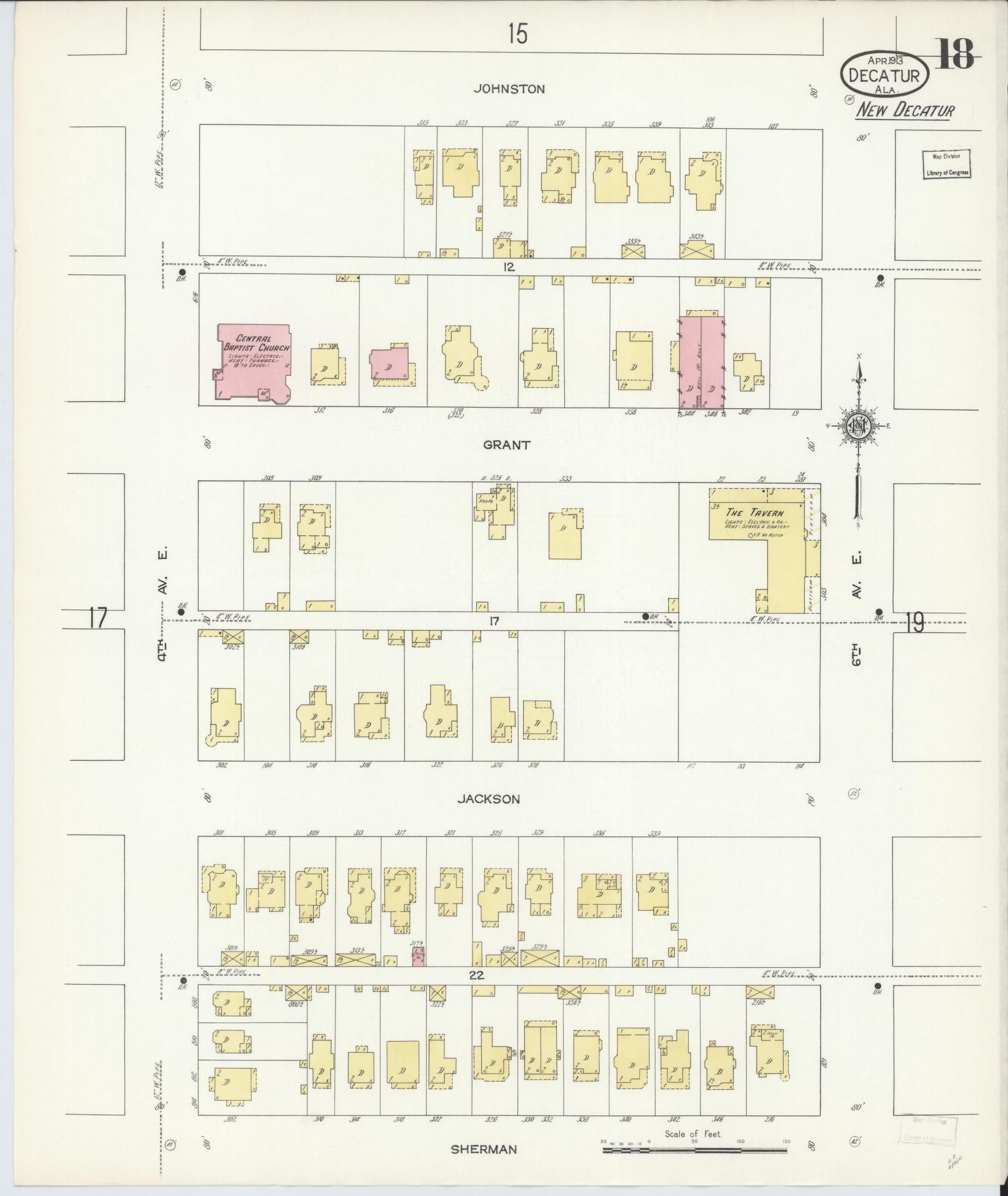 Sanborn Fire Insurance Map from Decatur, Morgan County, Alabama (1913), Sheet #0018 - Complete Map Set gallery image, historic Sanborn map, vintage wall art, Alabama Alabama