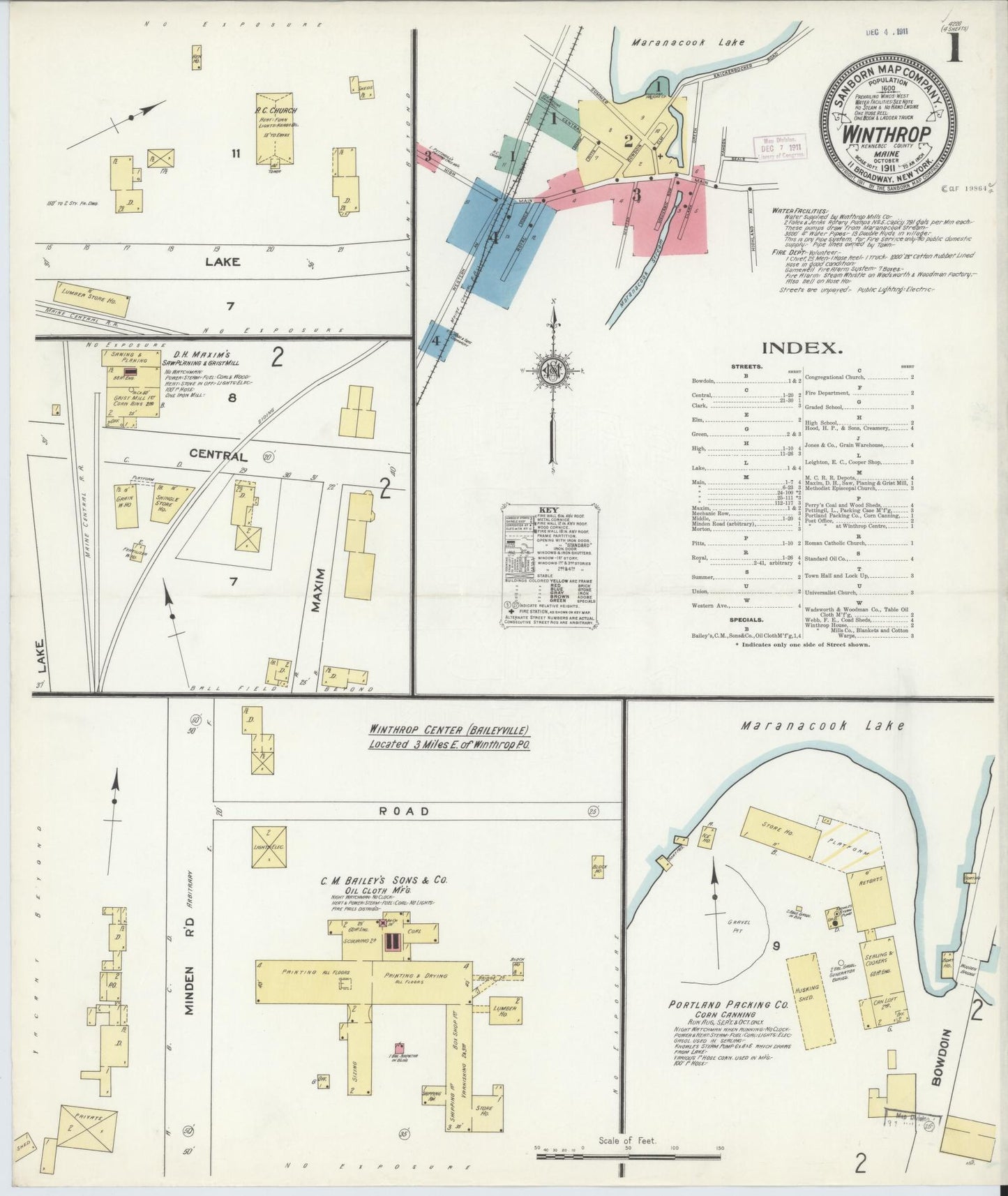 Sanborn Fire Insurance Map from Winthrop, Kennebec County, Maine (1911), Sheet #0001 - Complete Map Set gallery image, historic Sanborn map, vintage wall art, Maine Maine