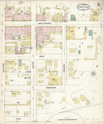 Sanborn Fire Insurance Map from Oroville, Butte County, California (1890), Sheet #0005 - Complete Map Set gallery image, historic Sanborn map, vintage wall art, California California
