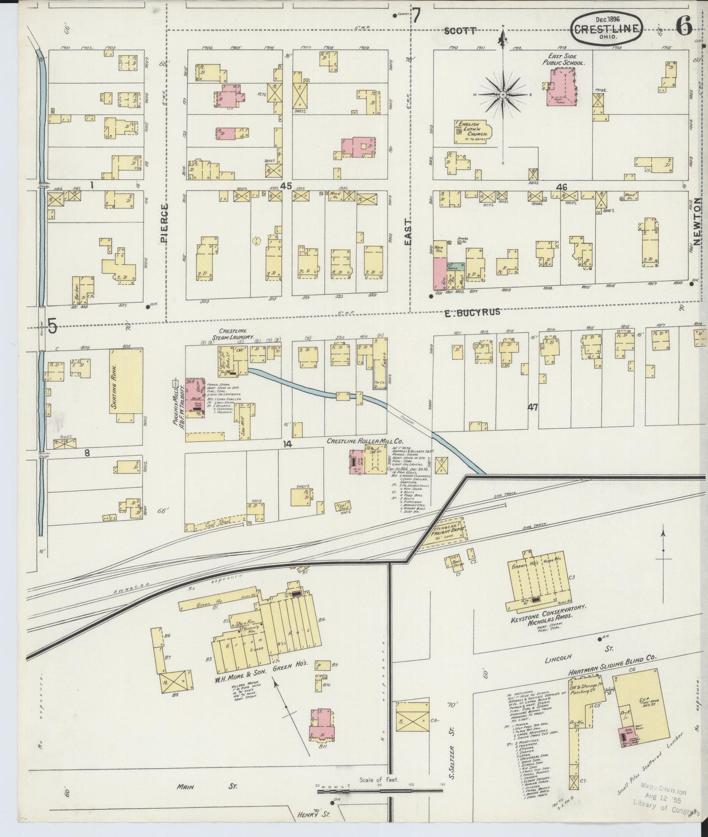 Sanborn Fire Insurance Map from Crestline, Crawford County, Ohio (1896), Sheet #0006 - Historic Sanborn Fire Insurance Map Print, vintage old map wall art, antique decor, genealogy gift, Ohio Ohio map