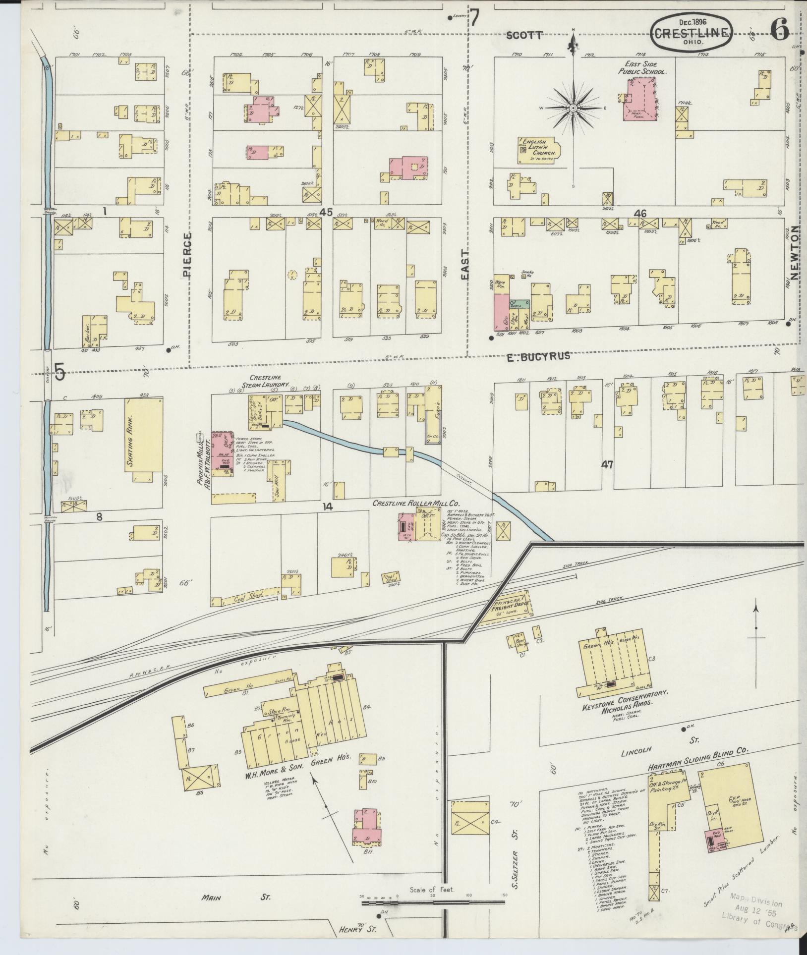 Sanborn Fire Insurance Map from Crestline, Crawford County, Ohio (1896), Sheet #0006 - Historic Sanborn Fire Insurance Map Print, vintage old map wall art, antique decor, genealogy gift, Ohio Ohio map
