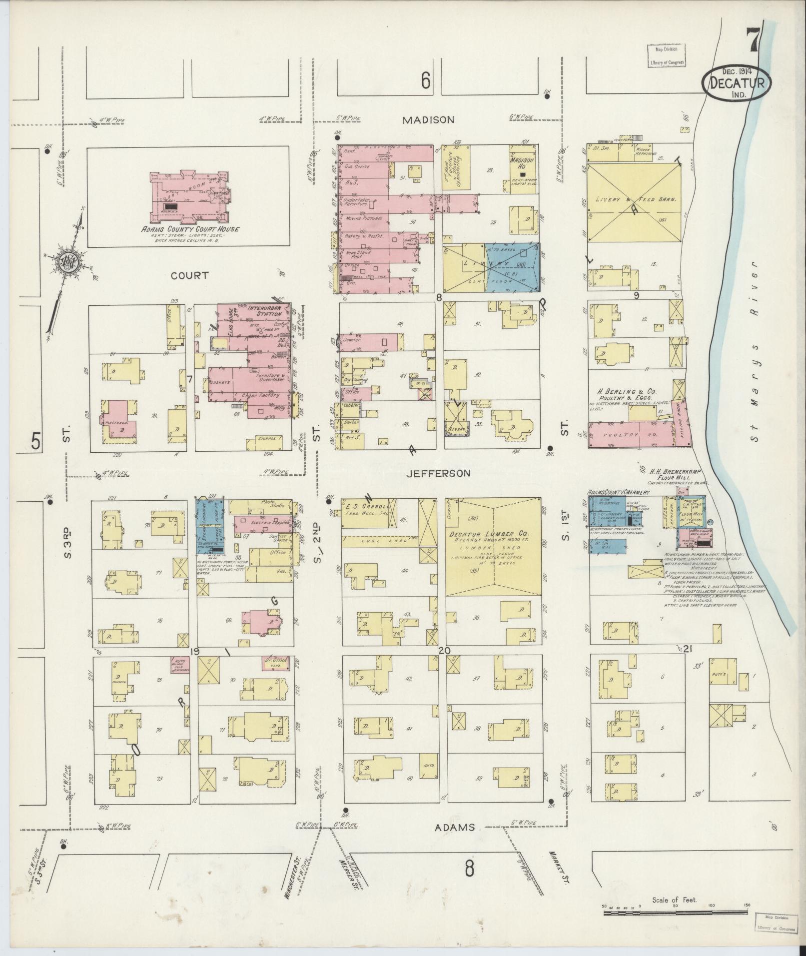 Sanborn Fire Insurance Map from Decatur, Adams County, Indiana (1914), Sheet #0007 - Historic Sanborn Fire Insurance Map Print, vintage old map wall art, antique decor, genealogy gift, Indiana Indiana map
