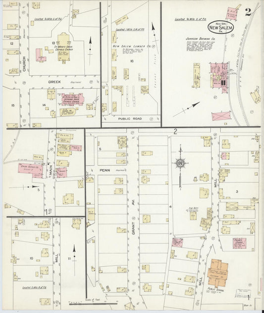 Sanborn Fire Insurance Map from New Salem, Fayette County, Pennsylvania (1914), Sheet #0002 - Historic Sanborn Fire Insurance Map Print, vintage old map wall art, antique decor, genealogy gift, Pennsylvania Pennsylvania map