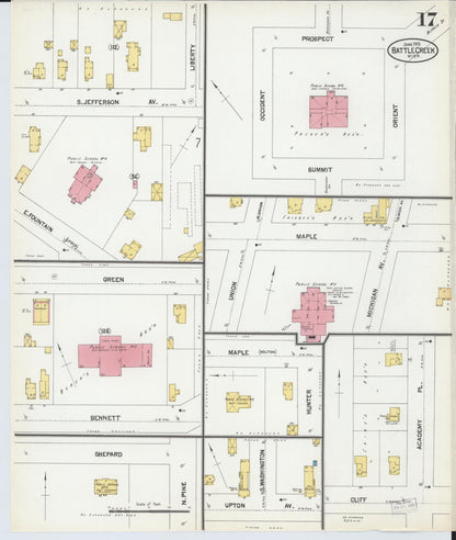Sanborn Fire Insurance Map from Battle Creek, Calhoun County, Michigan (1902), Sheet #0017 - Historic Sanborn Fire Insurance Map Print, vintage old map wall art, antique decor, genealogy gift, Michigan Michigan map
