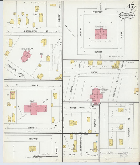 Sanborn Fire Insurance Map from Battle Creek, Calhoun County, Michigan (1902), Sheet #0017 - Historic Sanborn Fire Insurance Map Print, vintage old map wall art, antique decor, genealogy gift, Michigan Michigan map