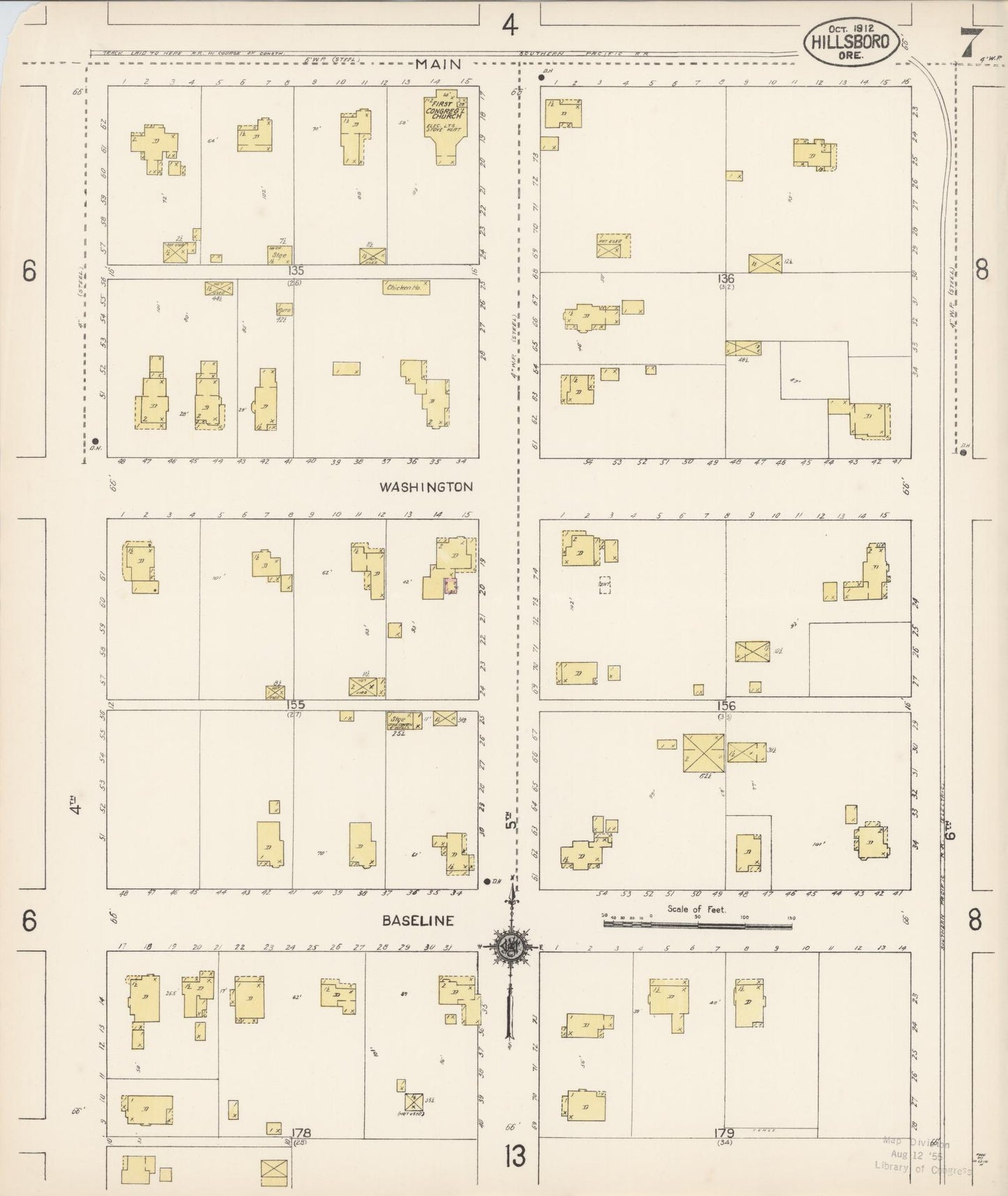 Sanborn Fire Insurance Map from Hillsboro, Washington County, Oregon (1912), Sheet #0007 - Complete Map Set gallery image, historic Sanborn map, vintage wall art, Oregon Oregon