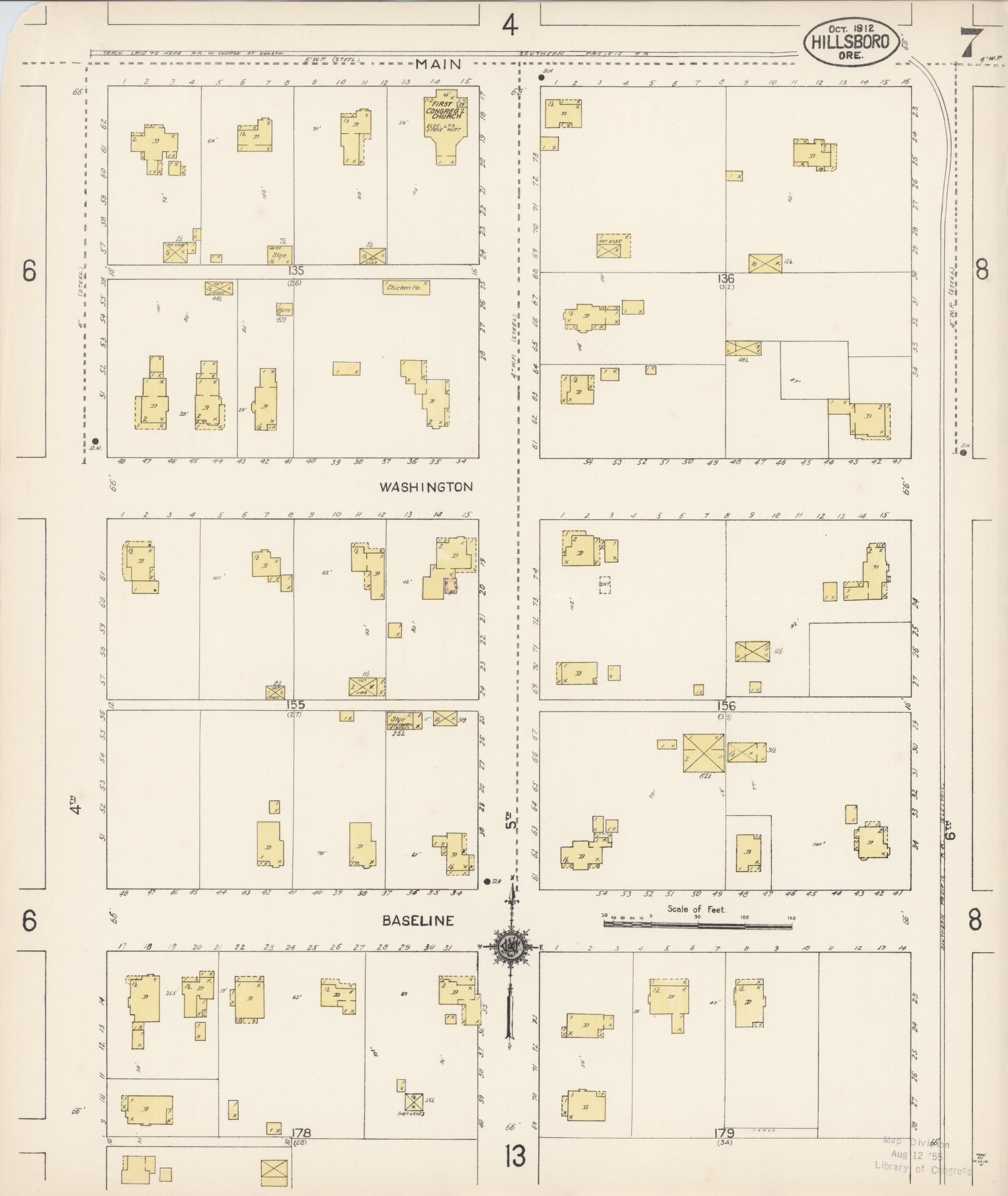 Sanborn Fire Insurance Map from Hillsboro, Washington County, Oregon (1912), Sheet #0007 - Complete Map Set gallery image, historic Sanborn map, vintage wall art, Oregon Oregon
