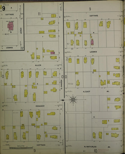 Sanborn Fire Insurance Map from Jackson, Jackson County, Michigan (1907), Sheet #0009 - Historic Sanborn Fire Insurance Map Print, vintage old map wall art, antique decor, genealogy gift, Michigan Michigan map