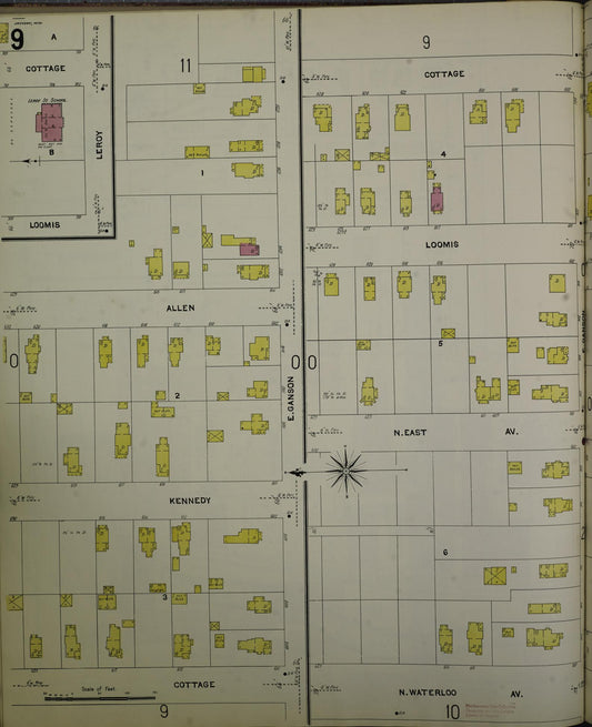 Sanborn Fire Insurance Map from Jackson, Jackson County, Michigan (1907), Sheet #0009 - Historic Sanborn Fire Insurance Map Print, vintage old map wall art, antique decor, genealogy gift, Michigan Michigan map