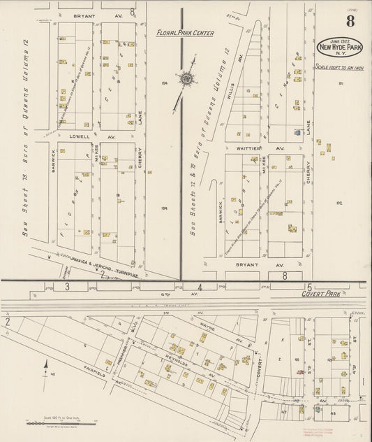 Sanborn Fire Insurance Map from New Hyde Park, Nassau County, New York (1922), Sheet #0008 - Historic Sanborn Fire Insurance Map Print, vintage old map wall art, antique decor, genealogy gift, New York New York map