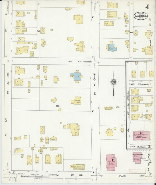 Sanborn Fire Insurance Map from Laurel, Jones County, Mississippi (1910), Sheet #0004 - Historic Sanborn Fire Insurance Map Print, vintage old map wall art, antique decor, genealogy gift, Mississippi Mississippi map