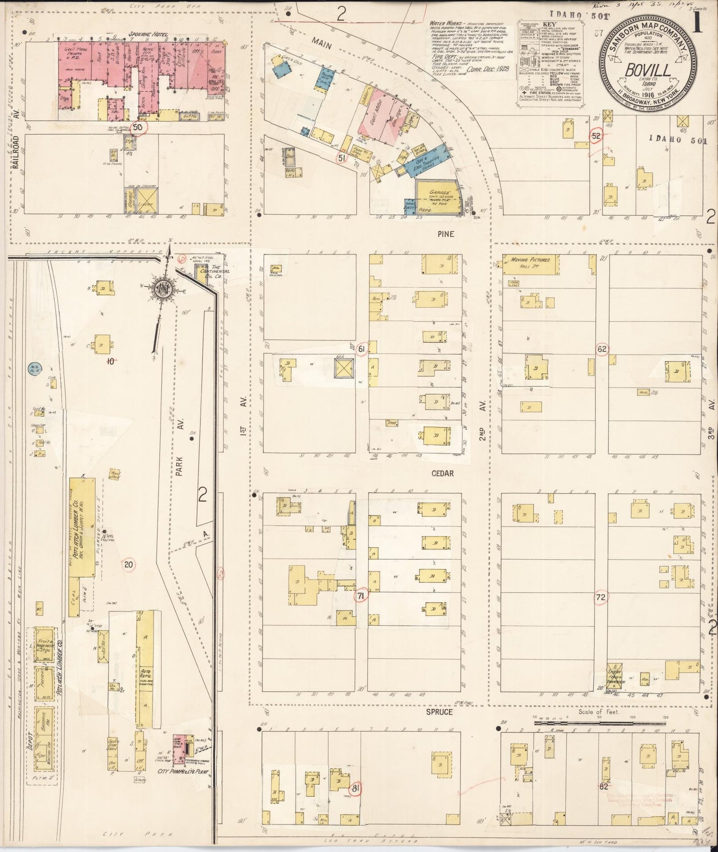 Sanborn Fire Insurance Map from Bovill, Latah County, Idaho (1928), Sheet #0001 - Historic Sanborn Fire Insurance Map Print, vintage old map wall art, antique decor, genealogy gift, Idaho Idaho map